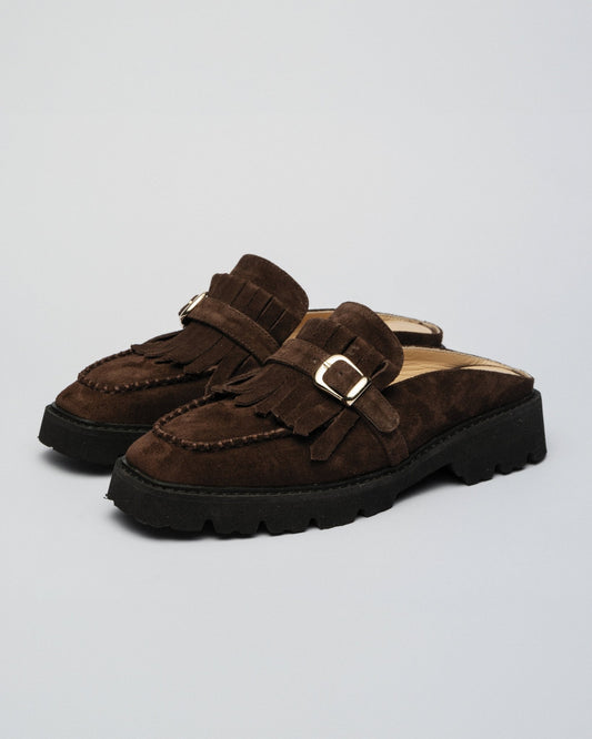 FUZZY MULES Dark Chocolate brown suede - LAX
