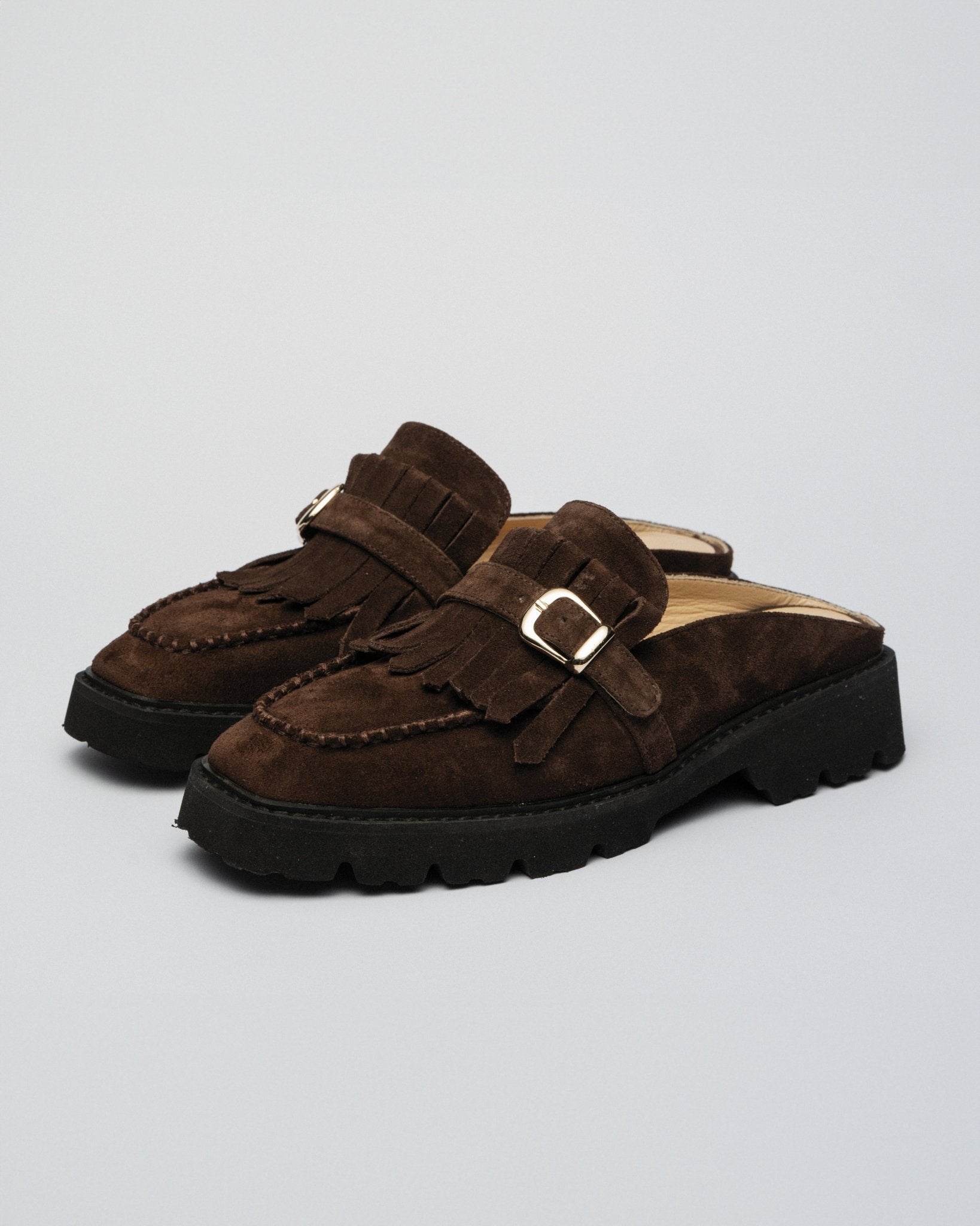 FUZZY MULES Dark Chocolate brown suede - LAX